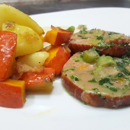Kasslerezet mit ratkartoffeln und Kürbis für den Herbst
